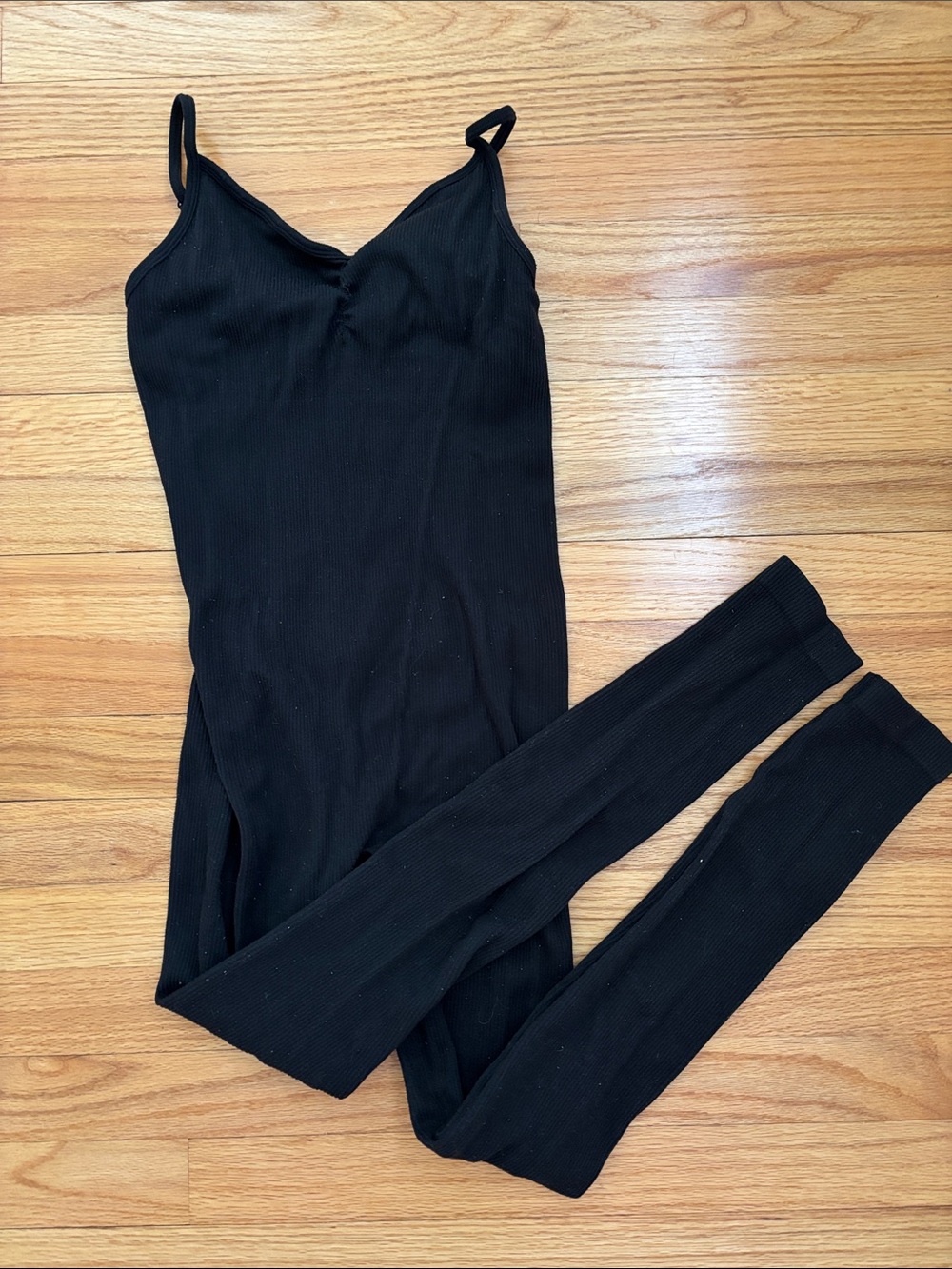 American Eagle Black Ribbed Athletic Jumpsuit